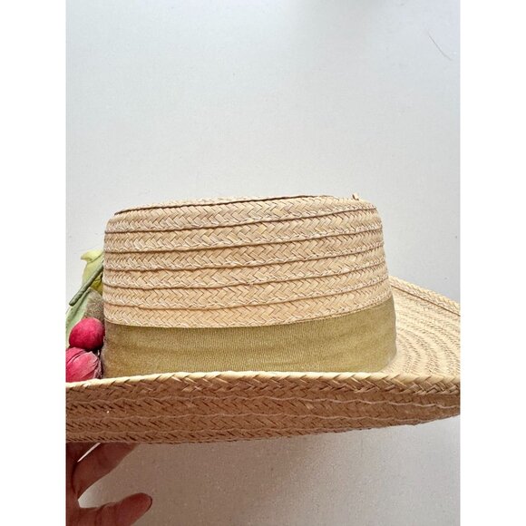 Vintage TOUCAN Straw Raffia Fake Fruit Embellished Gambler Hat, One Size - Picture 7 of 14